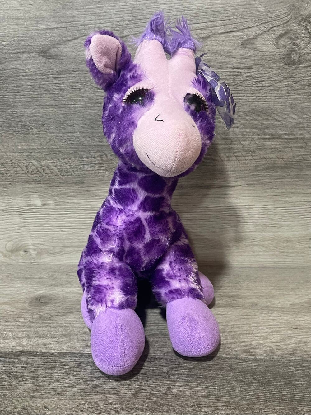 The Petting Zoo Lash’z Purple Giraffe Plush 12” Big Eyes Lashes Bowy